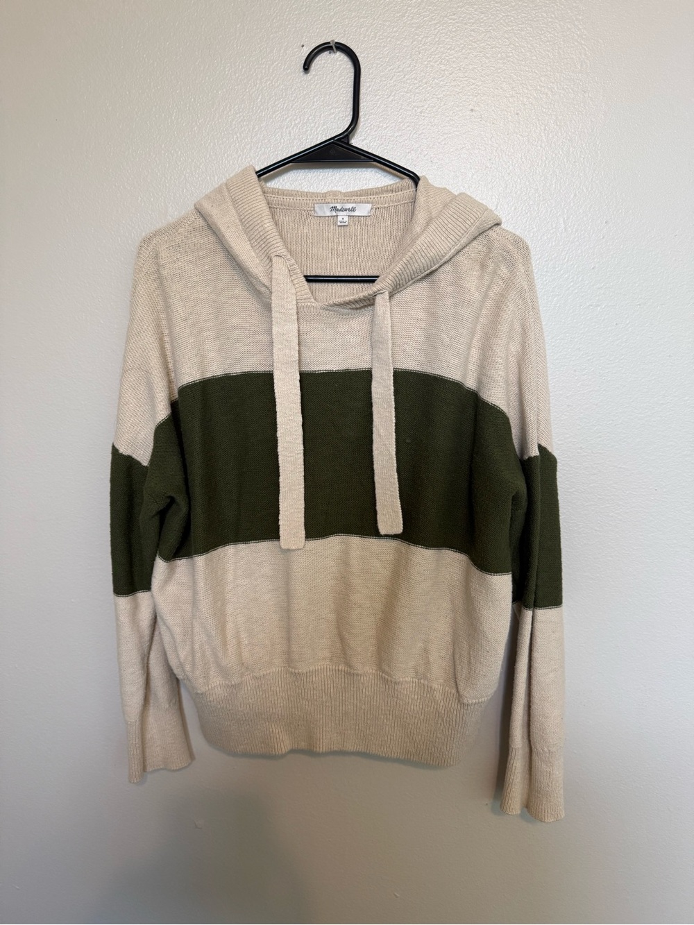 Madewell Beige and Olive Stripe Hooded Sweater
